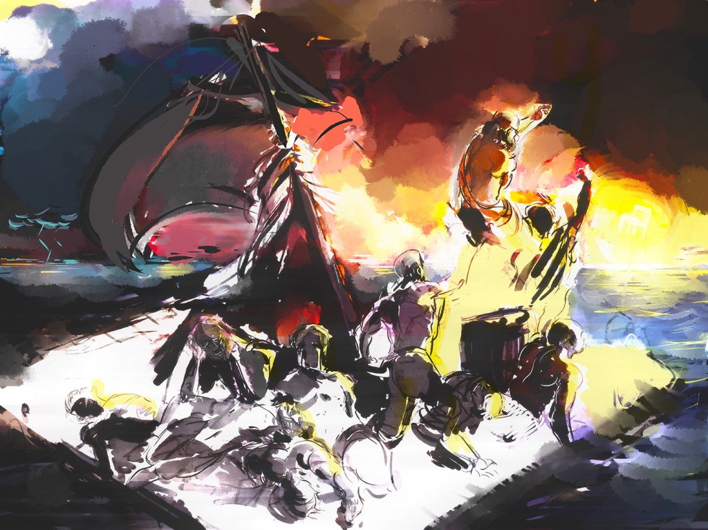 Painting inspired by Raft of Medusa